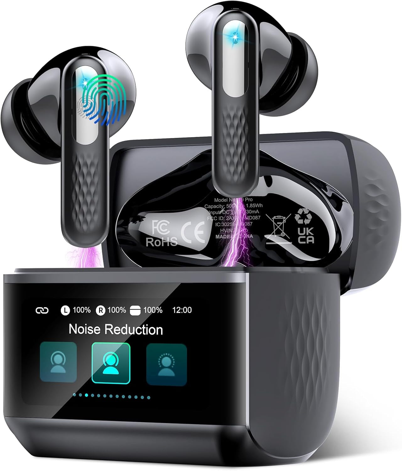 Ai Translation Earbuds Real Time with Audio and Video Calls, 48H Translator Earbuds with 164 Languages/7 Translation Modes, 3-In-1 Translator Headphones with Multifunctional Touch Screen & APP, Black