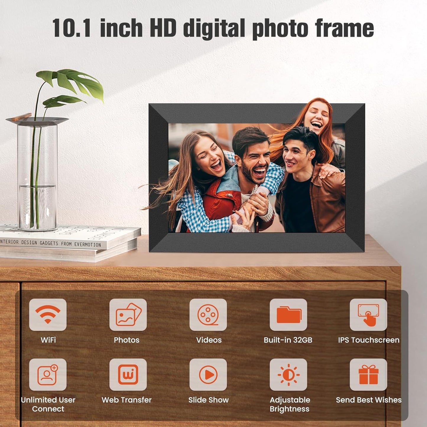 10.1 Inch Wifi Digital Picture Frame, IPS HD Touch Screen Cloud Smart Photo Frames with Built-In 32GB Memory, Wall Mountable, Auto-Rotate, Share Photos Instantly from Anywhere-Gift