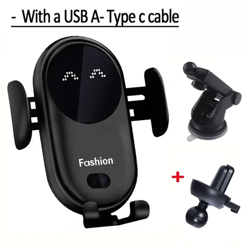 Automatic Clamping Infrared Induction Car Wireless Charger Stand with 30W Fast Charging for iPhone 11, 12, 13 Pro Max, Samsung Galaxy S20, S21 Plus
