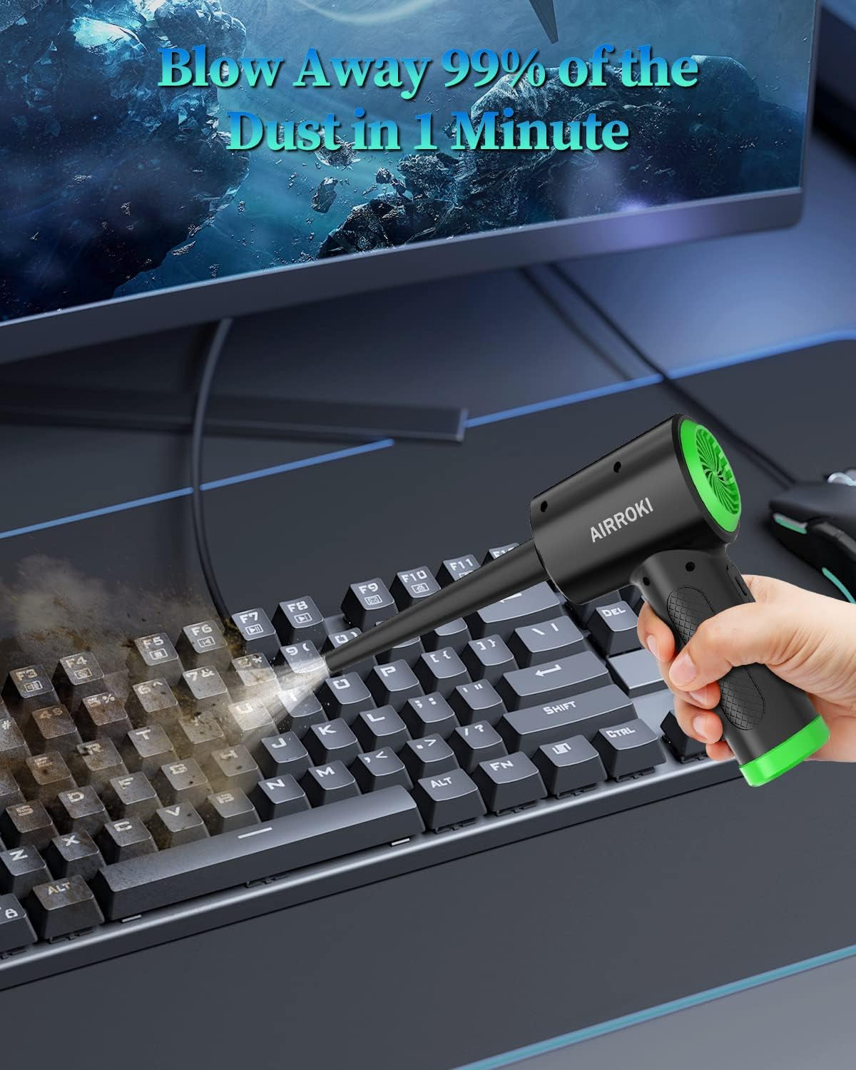 Compressed-Air-Duster-Electric-Air-Duster for Computers - 51000RPM 3 Speeds-Powerful Electronic Compressed Air Duster - 6000Mah Rechargeable - Keyboard Cleaner Air Duster