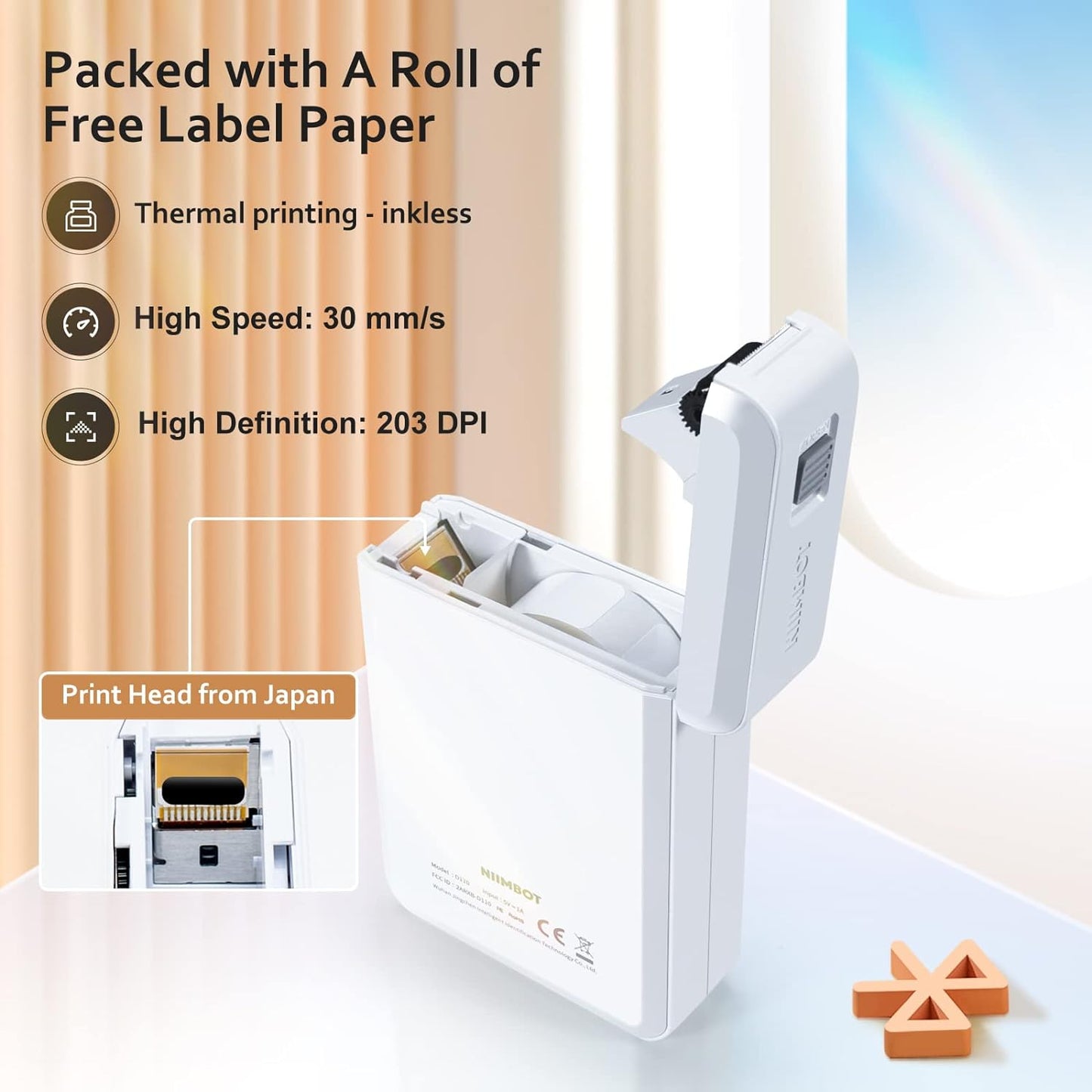 D110 Label Maker Machine with Tape, Portable Bluetooth Label Printer for Storage, Office, Home, Organizing, Sticker Maker Mini Label Maker with Multiple Templates, White
