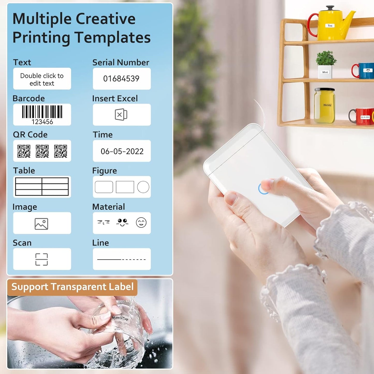 D110 Label Maker Machine with Tape, Portable Bluetooth Label Printer for Storage, Office, Home, Organizing, Sticker Maker Mini Label Maker with Multiple Templates, White
