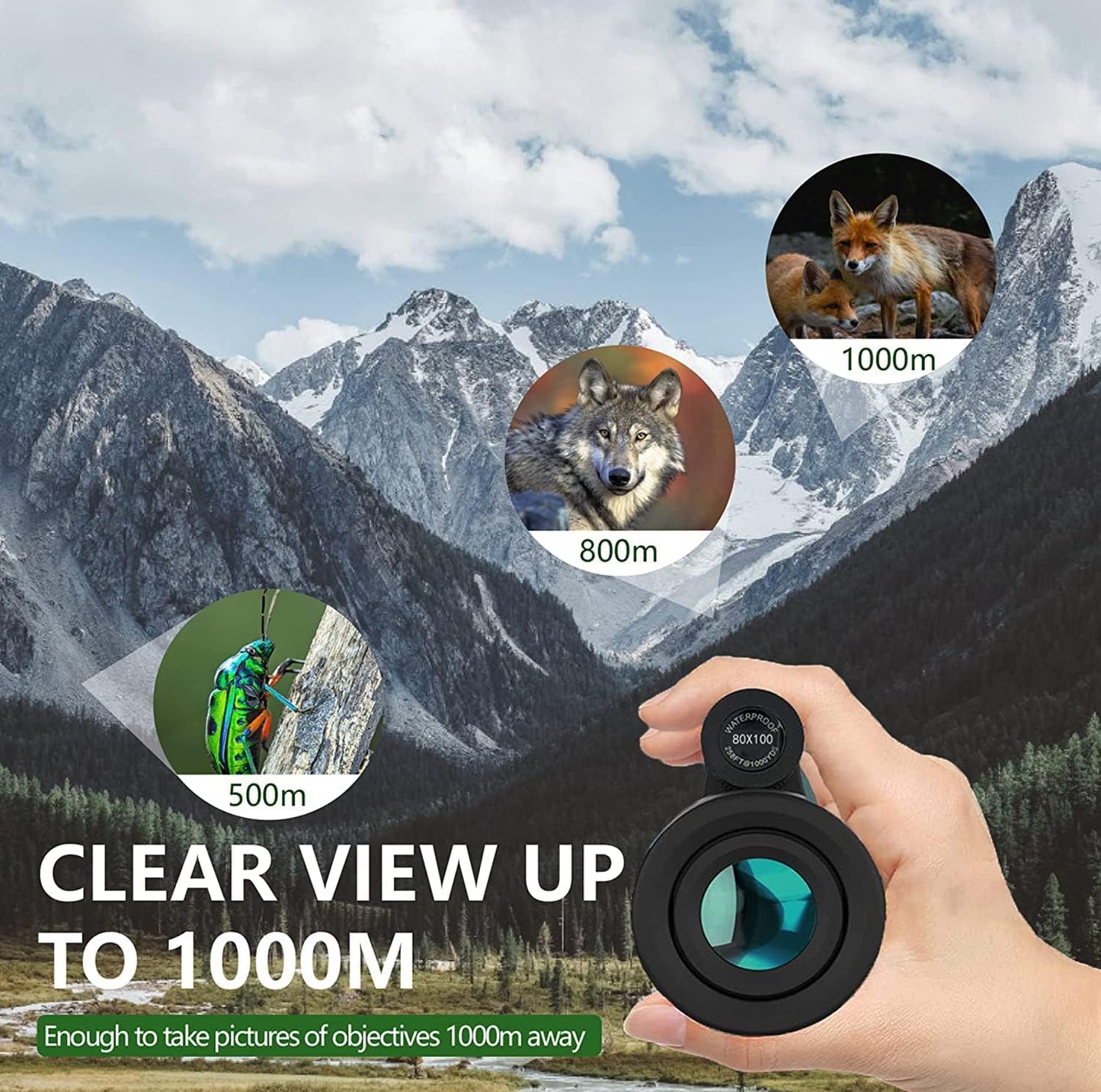 80X100 Monocular-Telescope for Adults High Powered Compact Monoculars with Smartphone Holder & Tripod, BAK4 Prism for Stargazing Hunting Hiking Travel Bird Watching Camping Wildlife Scenery