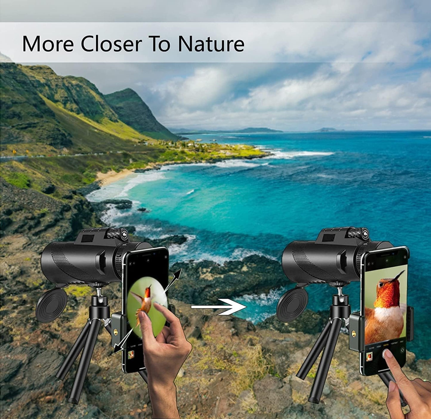80X100 Monocular-Telescope for Adults High Powered Compact Monoculars with Smartphone Holder & Tripod, BAK4 Prism for Stargazing Hunting Hiking Travel Bird Watching Camping Wildlife Scenery