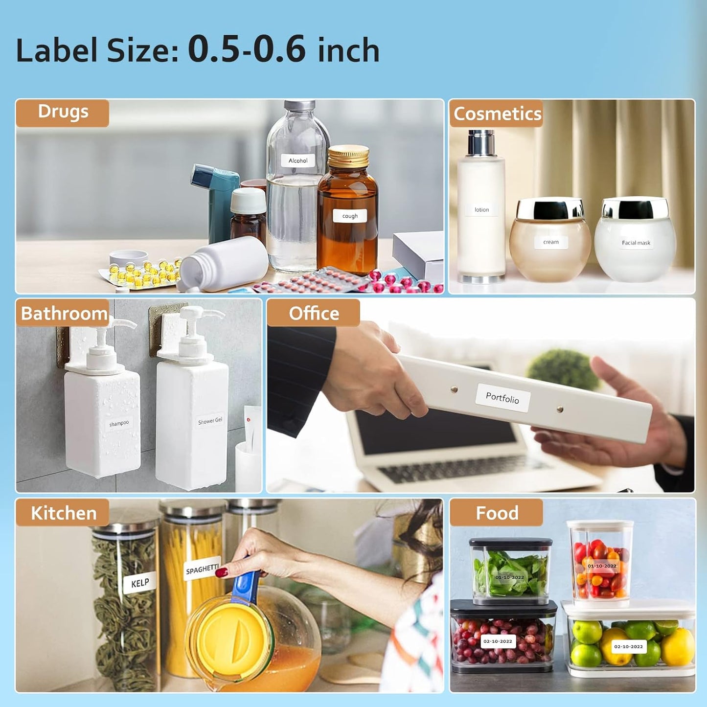 D110 Label Maker Machine with Tape, Portable Bluetooth Label Printer for Storage, Office, Home, Organizing, Sticker Maker Mini Label Maker with Multiple Templates, White