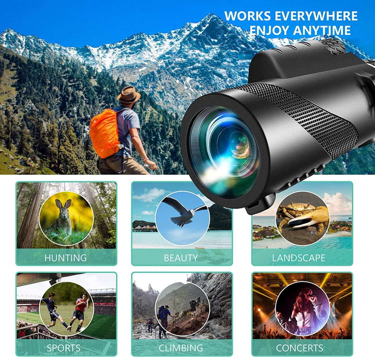 80X100 Monocular-Telescope for Adults High Powered Compact Monoculars with Smartphone Holder & Tripod, BAK4 Prism for Stargazing Hunting Hiking Travel Bird Watching Camping Wildlife Scenery