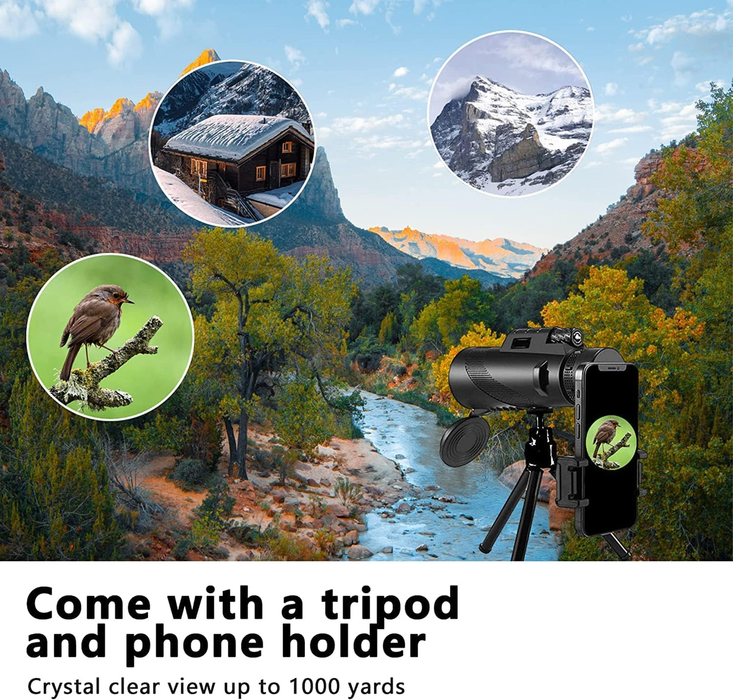 80X100 Monocular-Telescope for Adults High Powered Compact Monoculars with Smartphone Holder & Tripod, BAK4 Prism for Stargazing Hunting Hiking Travel Bird Watching Camping Wildlife Scenery