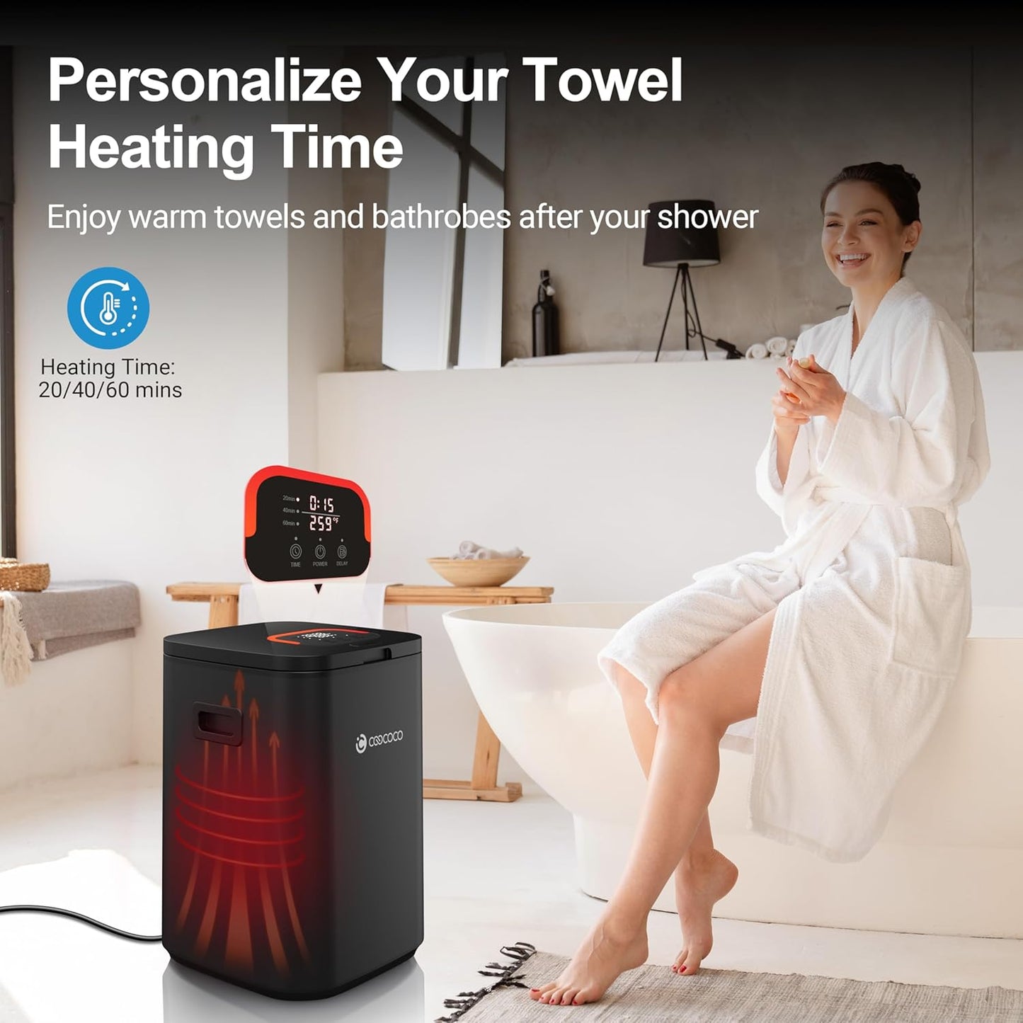 23L Large Towel Warmer Bucket with Child Lock, Timer, and LED Display - Delay Time up to 24 Hours - Ideal House Warming Gift