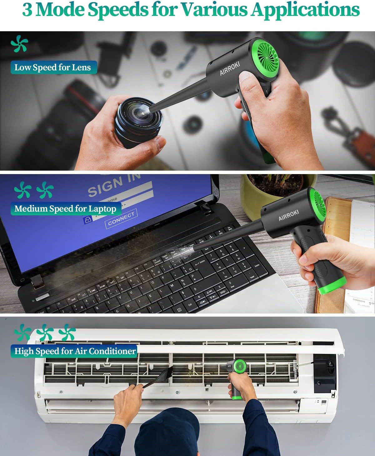 Compressed-Air-Duster-Electric-Air-Duster for Computers - 51000RPM 3 Speeds-Powerful Electronic Compressed Air Duster - 6000Mah Rechargeable - Keyboard Cleaner Air Duster