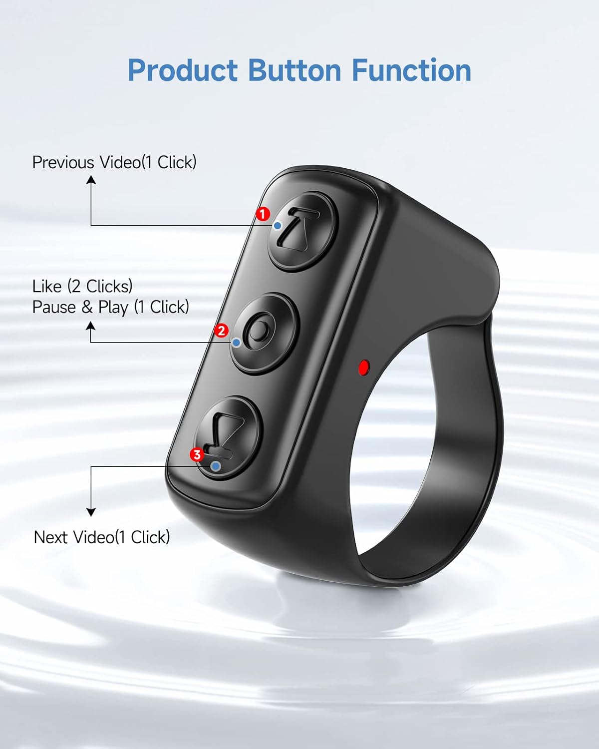 Bluetooth Remote Control Ring Finger Scroller for Tiktok and Page Turning, Compatible with iPhone, iPad, Android - Black