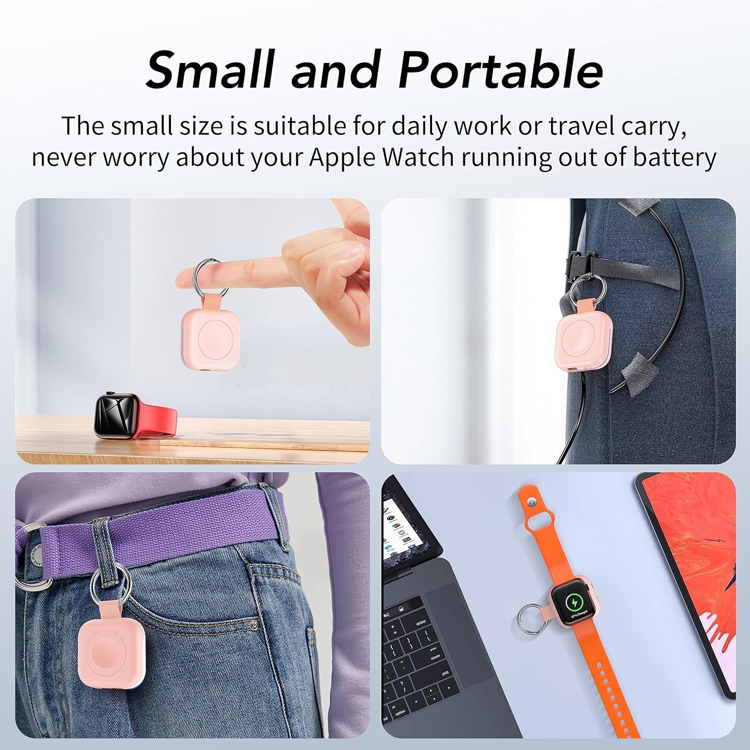 Portable Wireless Charger for Apple Watch Accessories,For Apple Watch Series 9/8/Uitra 2/Uitra/7/6/5/4/3/2/Se,Compact Magnetic Iwatch Charger 1200Mah Power Bank Keychain Travel Style Gift