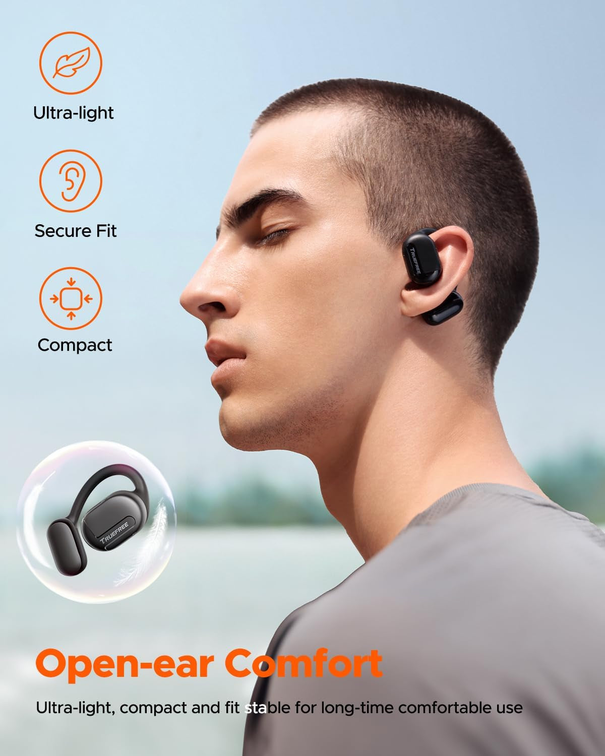 O1 Open-Ear Headphones, Bluetooth 5.3 Wireless Earbuds with Ear Hooks, Over-Ear Air Conduction Tech for Sports, Four Mics Clear Calls, 45 Hours of Playtime, 16.2Mm Enhanced Bass, App Control