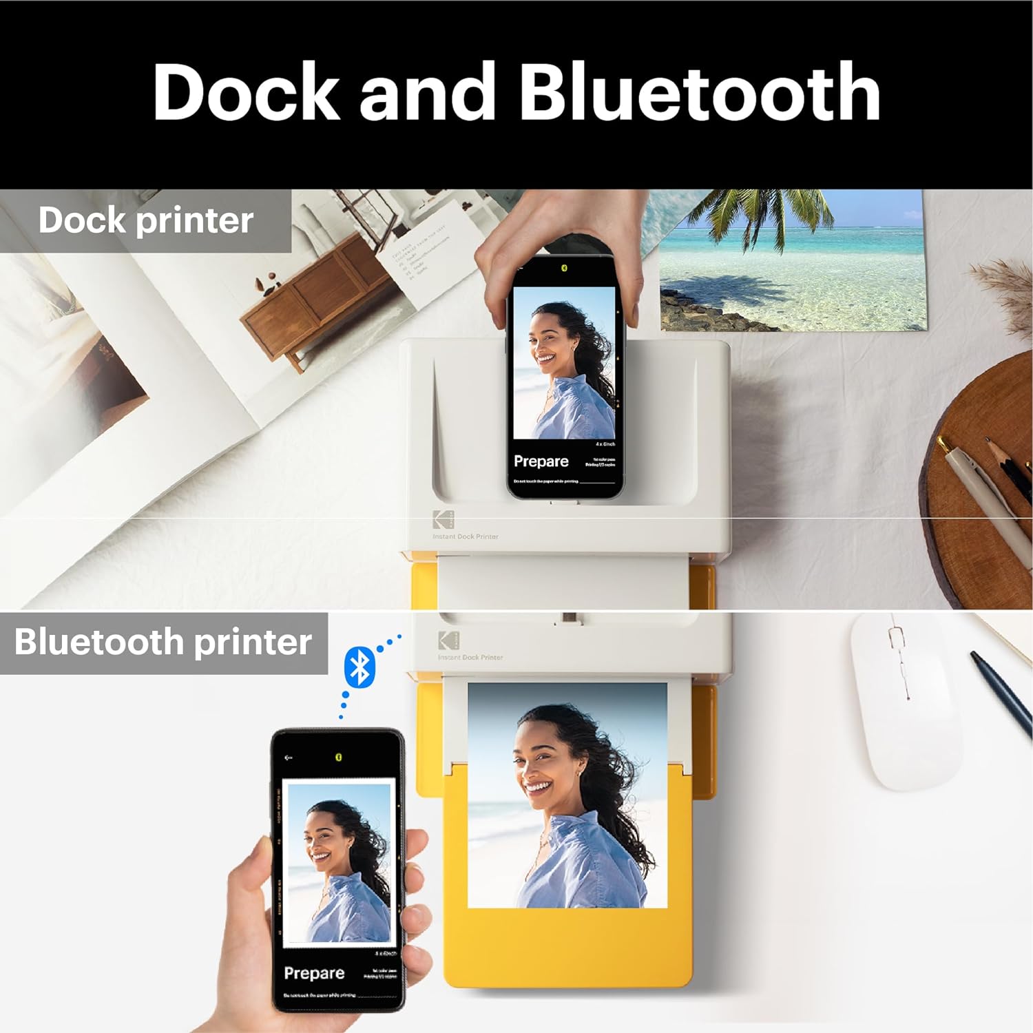 Dock plus 4PASS Instant Photo Printer (4X6 Inches) + 90 Sheets Bundle (10 Initial Sheets + 80 Sheet Pack)