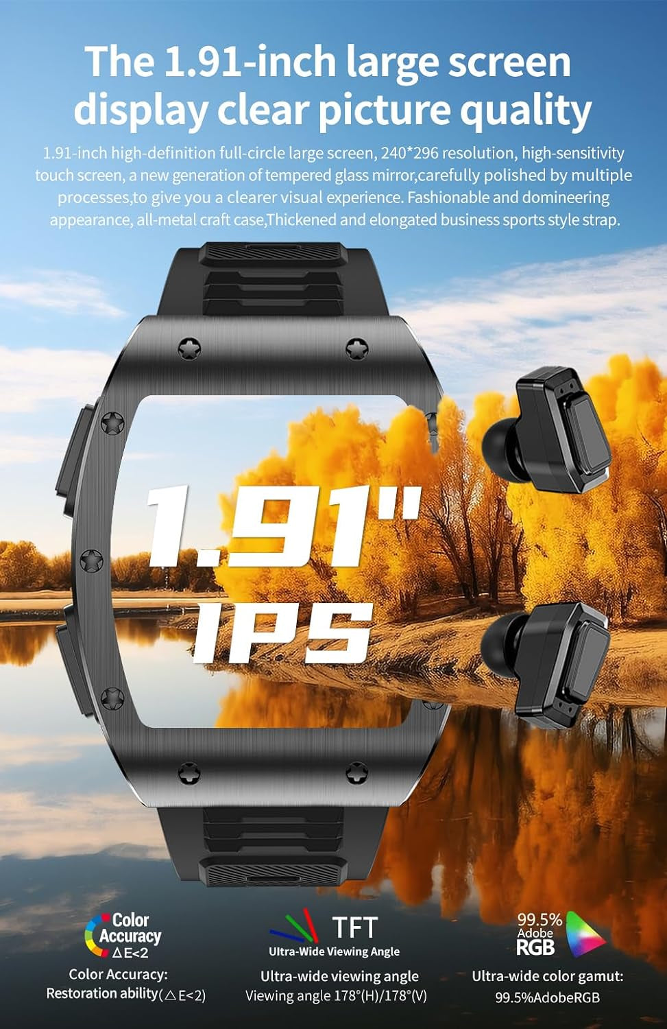 Professional Title: 2-in-1 Military Bluetooth Smart Watch with Earbuds for Men, 1.91" HD IPS Screen, Rugged Fitness Tracker, IP67 Waterproof, AI Voice Assistant - Black