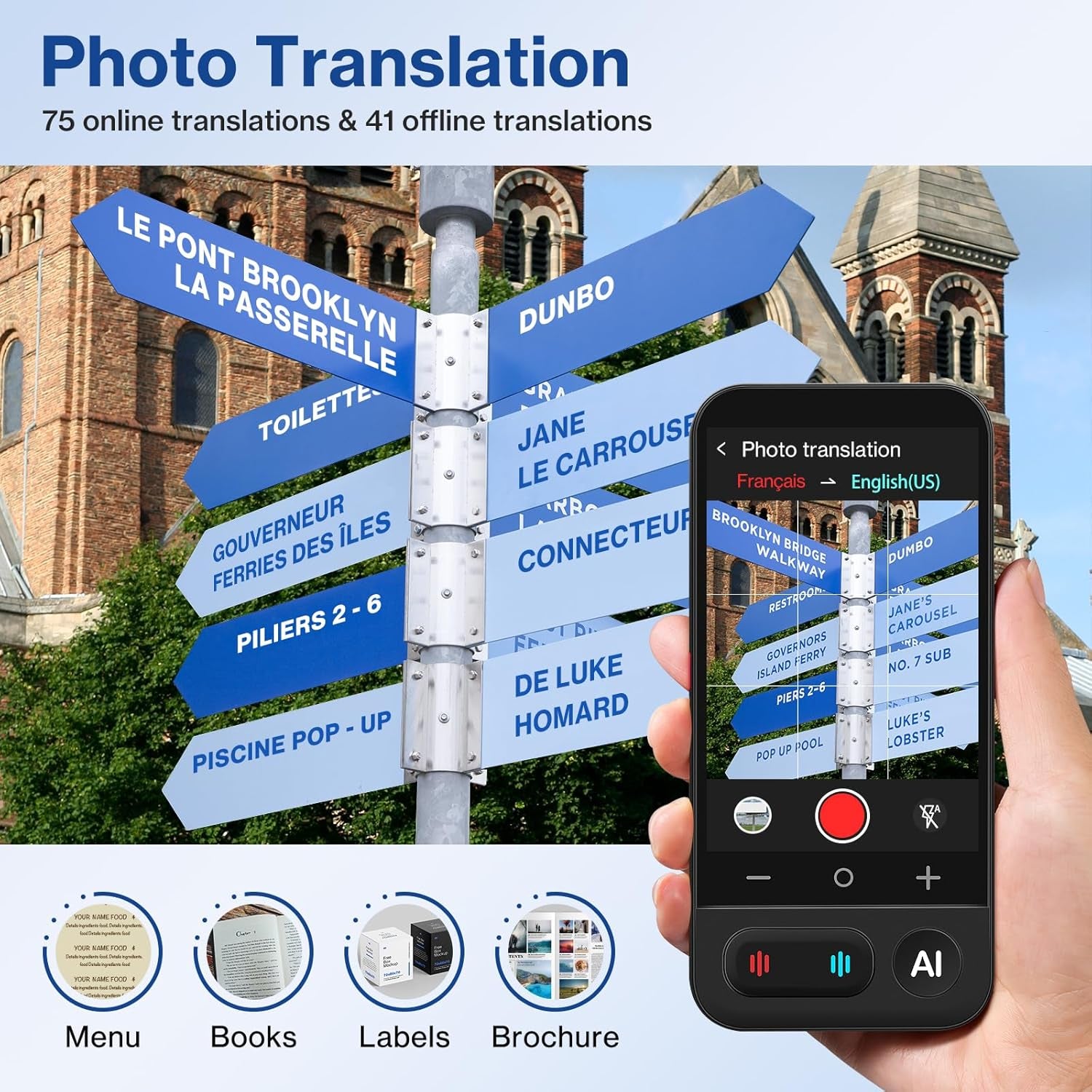 AI Language Translator Device No Wifi Needed, Instant Two Way Vioce Translator, AI Assistant Device for Business Learning Travel