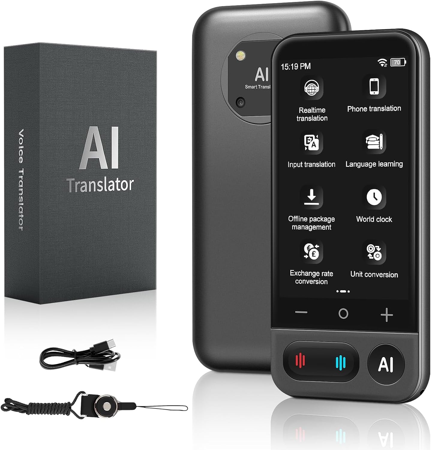 AI Language Translator Device No Wifi Needed, Instant Two Way Vioce Translator, AI Assistant Device for Business Learning Travel