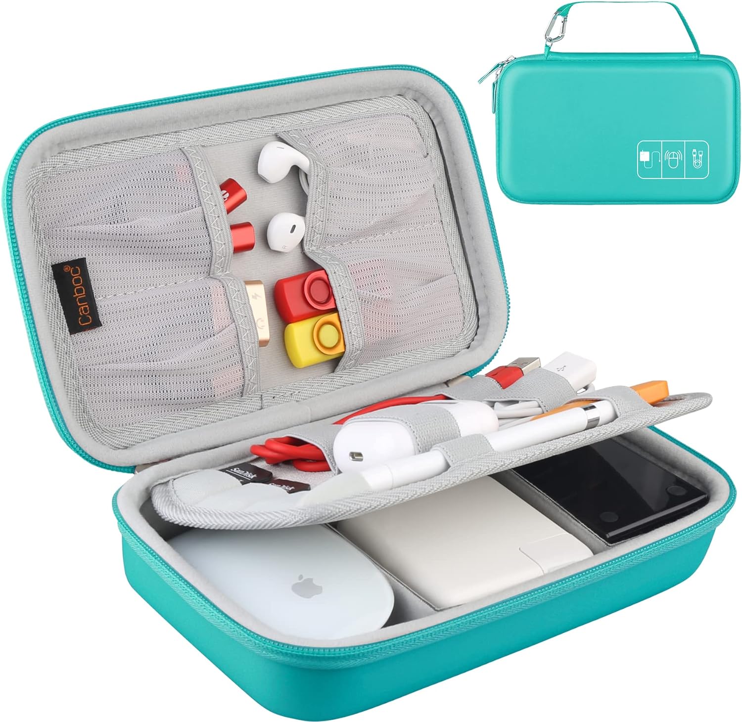 Hard Electronic Organizer Travel Case Electronics Accessories Cable Gadget Wire Storage Bag Double Layer Shockproof Box for Charger, Cord, Flash Drive, Apple Pencil, Power Bank, Turquoise