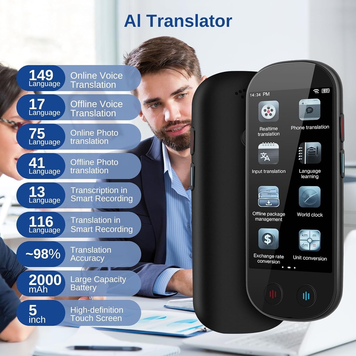 Translator Device, Language Translator Devices (No Wifi Needed) | Traducteur De Langue Instantané, Traducteur Vocal Instantané Sans Wifi, Offline AI Instant Translator for Travel, Study & Business