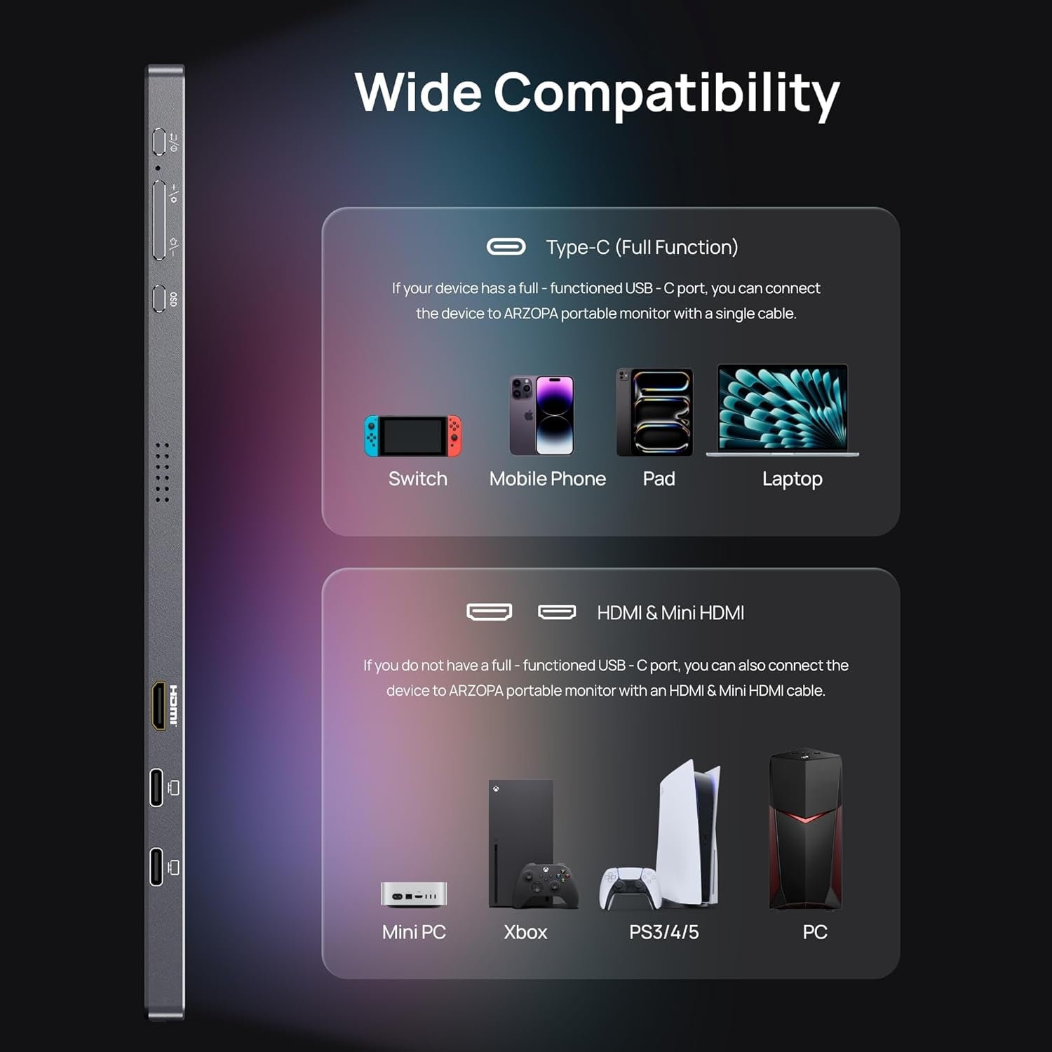16.1-Inch 180Hz 2.5K Portable Gaming Monitor, 2560x1440 QHD with 107% sRGB, HDR, Ultra Slim Design, Eye Care Technology, External Second Screen for Laptop, PC, PS5, Mac, and Xbox - Model Z3FC
