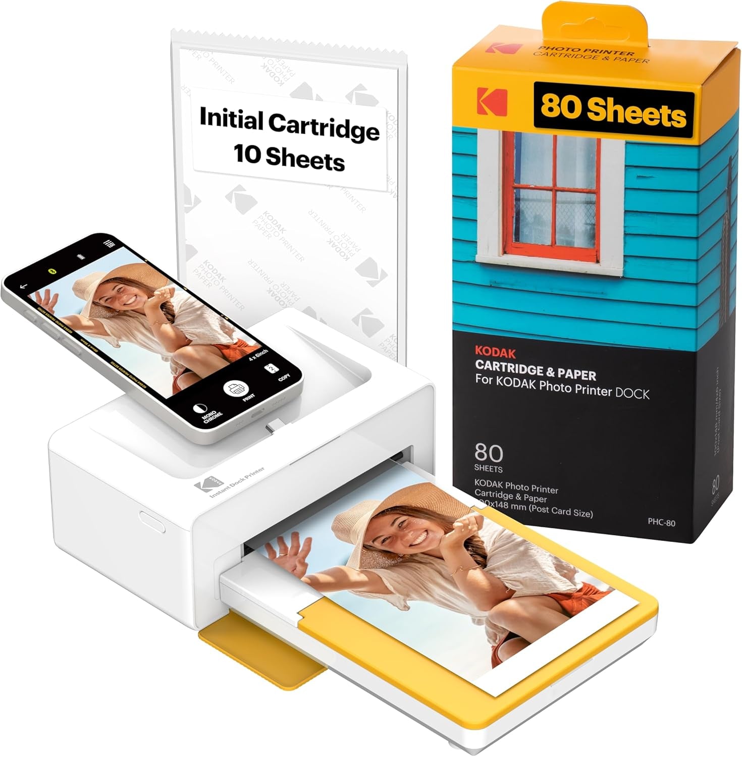 Dock plus 4PASS Instant Photo Printer (4X6 Inches) + 90 Sheets Bundle (10 Initial Sheets + 80 Sheet Pack)