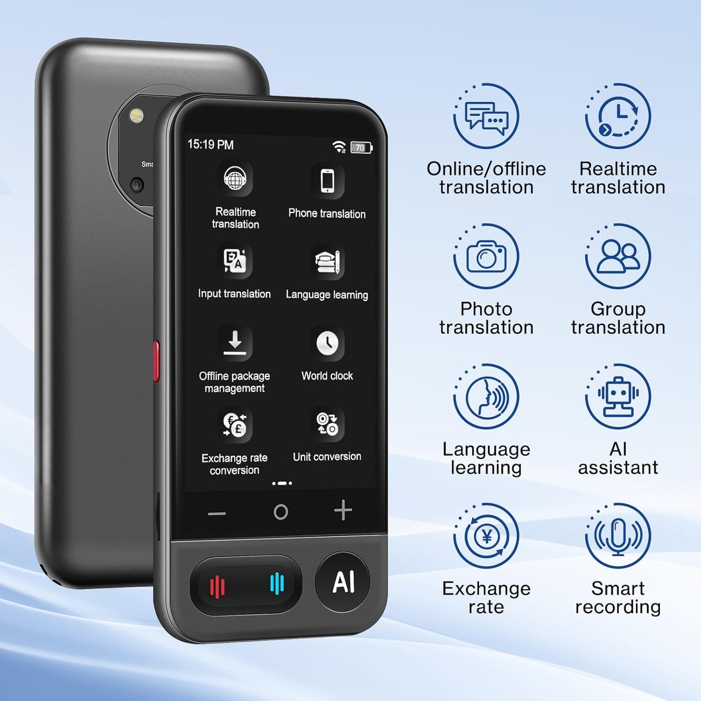 AI Language Translator Device No Wifi Needed, Instant Two Way Vioce Translator, AI Assistant Device for Business Learning Travel