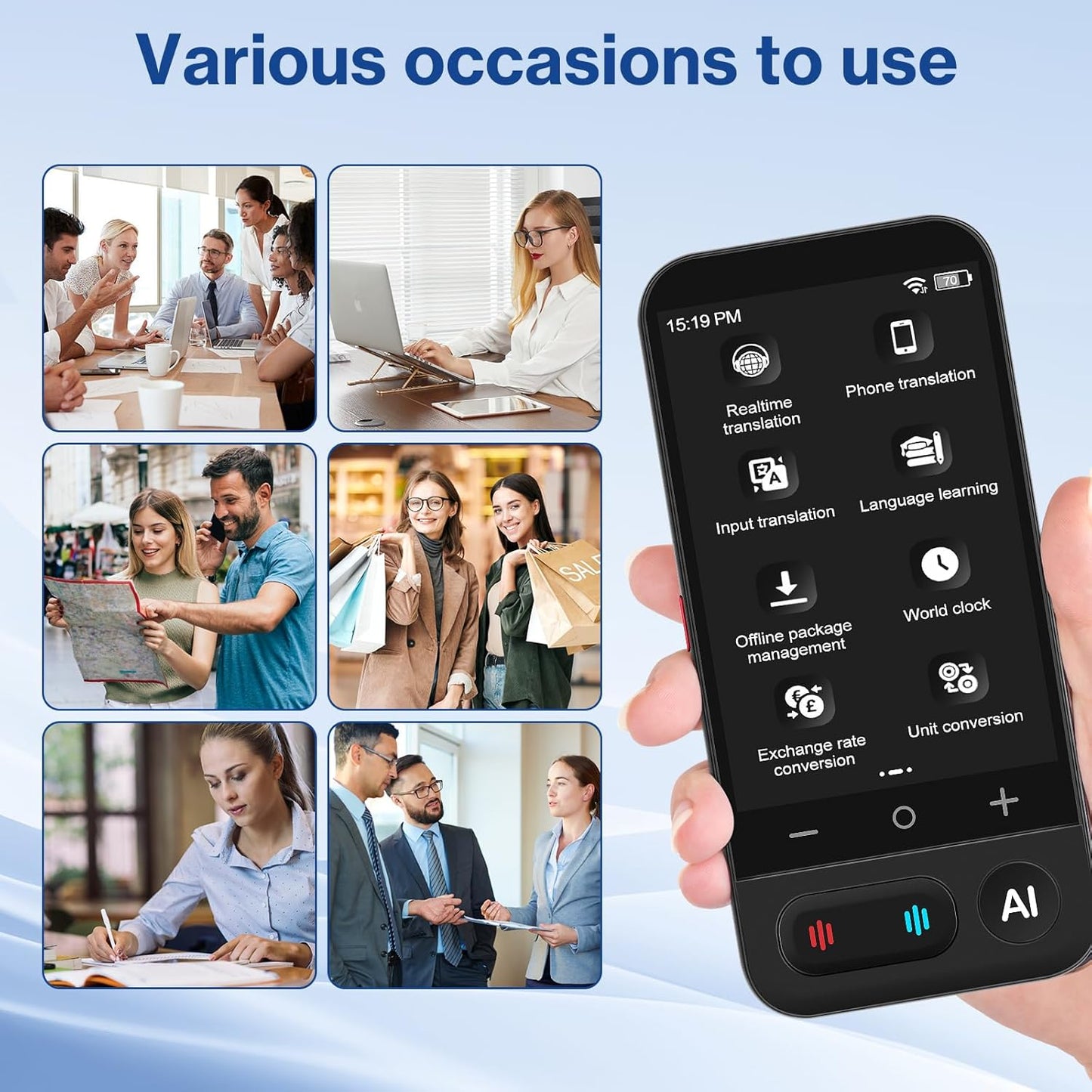 AI Language Translator Device No Wifi Needed, Instant Two Way Vioce Translator, AI Assistant Device for Business Learning Travel