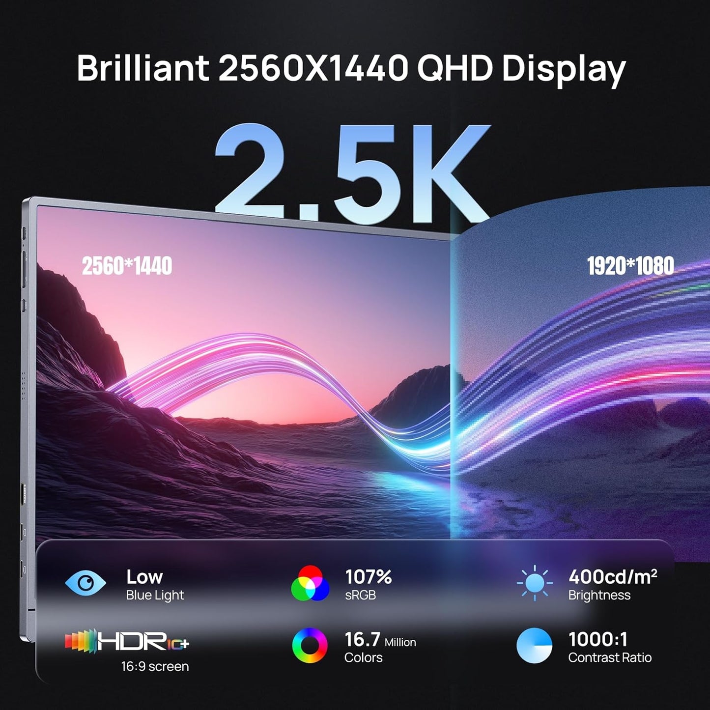 16.1-Inch 180Hz 2.5K Portable Gaming Monitor, 2560x1440 QHD with 107% sRGB, HDR, Ultra Slim Design, Eye Care Technology, External Second Screen for Laptop, PC, PS5, Mac, and Xbox - Model Z3FC