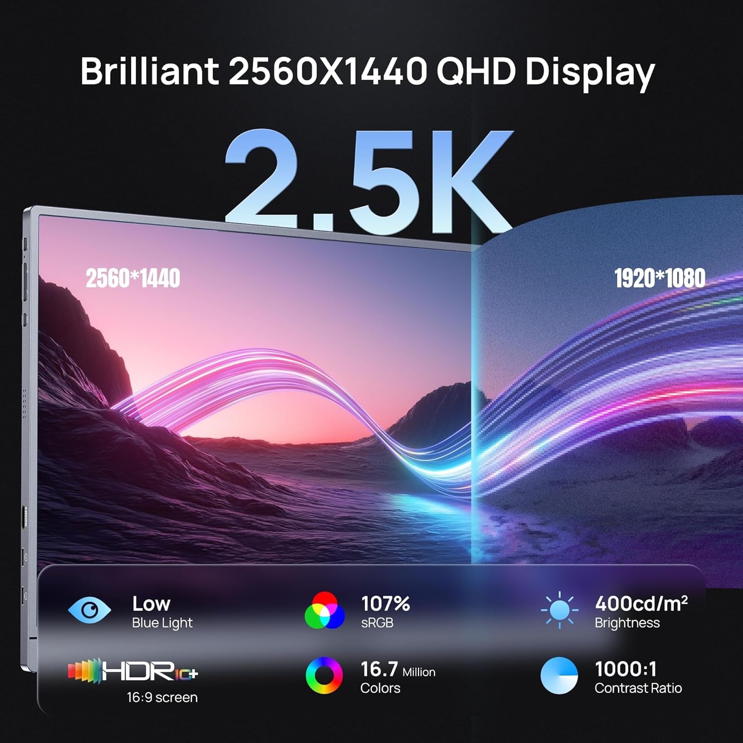 16.1-Inch 180Hz 2.5K Portable Gaming Monitor, 2560x1440 QHD with 107% sRGB, HDR, Ultra Slim Design, Eye Care Technology, External Second Screen for Laptop, PC, PS5, Mac, and Xbox - Model Z3FC