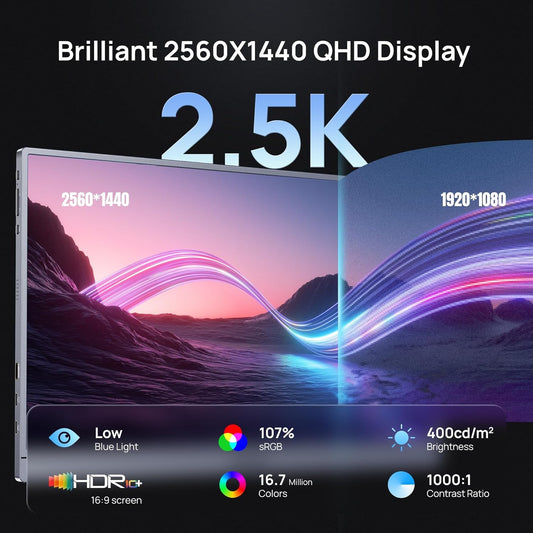 16.1-Inch 180Hz 2.5K Portable Gaming Monitor, 2560x1440 QHD with 107% sRGB, HDR, Ultra Slim Design, Eye Care Technology, External Second Screen for Laptop, PC, PS5, Mac, and Xbox - Model Z3FC