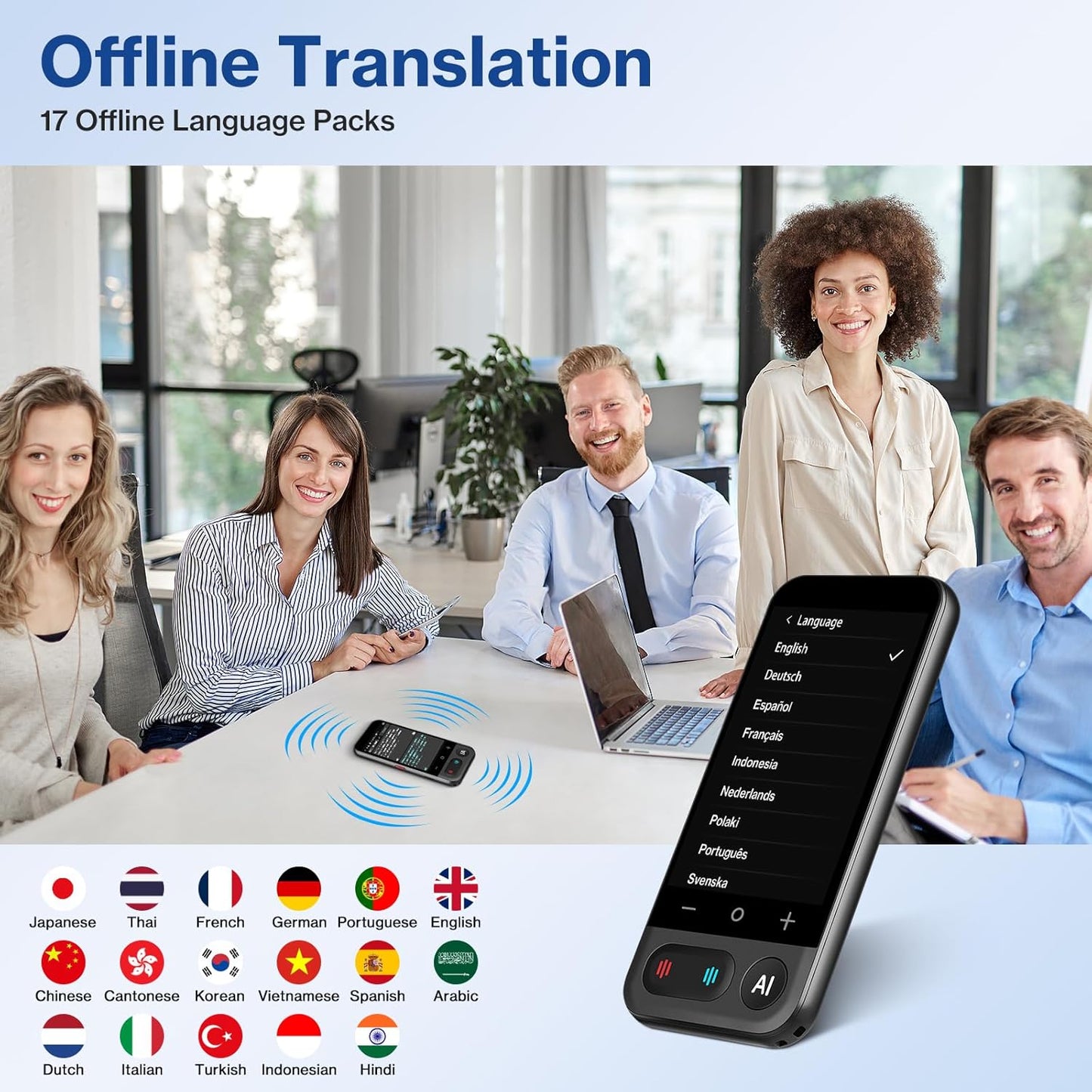 AI Language Translator Device No Wifi Needed, Instant Two Way Vioce Translator, AI Assistant Device for Business Learning Travel