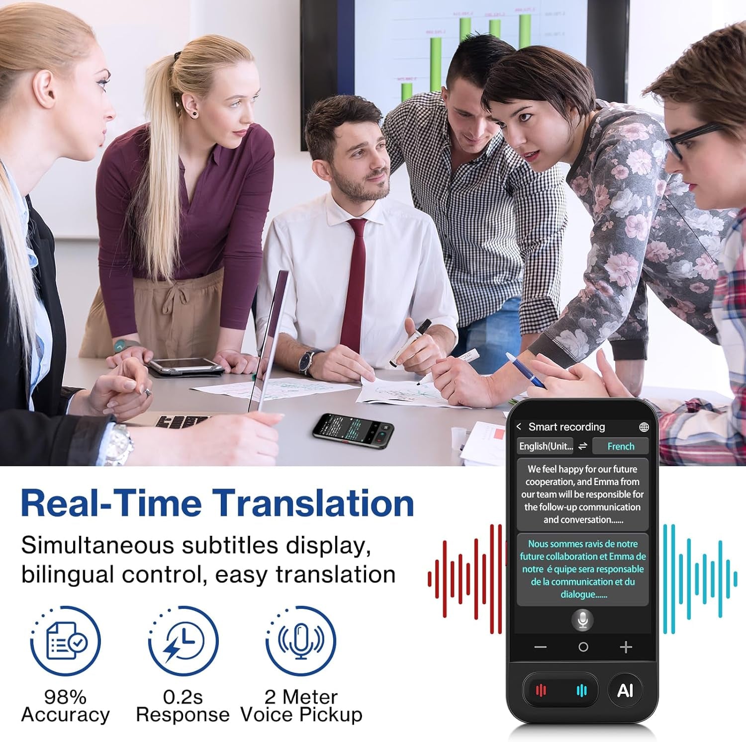 AI Language Translator Device No Wifi Needed, Instant Two Way Vioce Translator, AI Assistant Device for Business Learning Travel